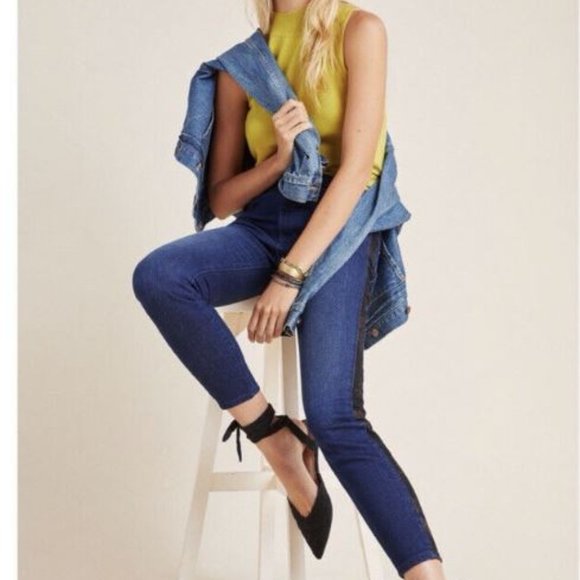 Anthropologie  Pilcro Ultra High-Rise Floral Contrast Denim Jeans 25 NWT - Picture 1 of 16